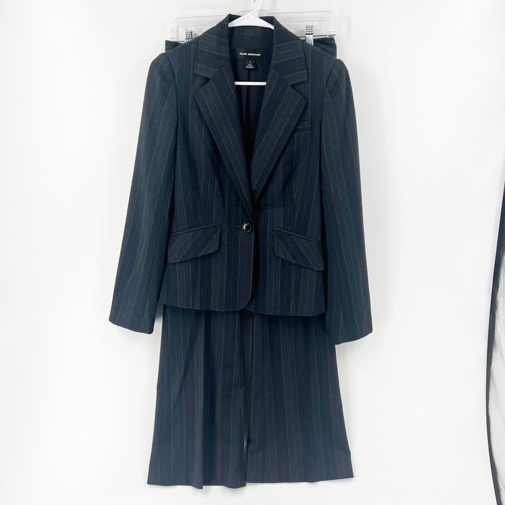 ✅ CLUB MONACO PIN STRIPE LOW RISE WOOL PANT SUIT SIZE 2 JACKET AND TROUSER PANTS
